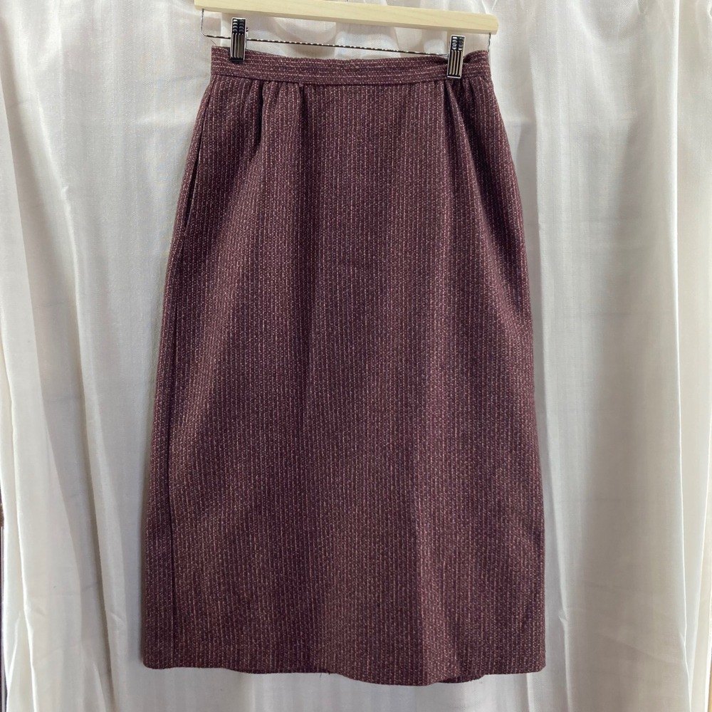 Collini Women Burgundy Tweed‎ Pencil Skirt Below the Knee Vintage Old Money Wool